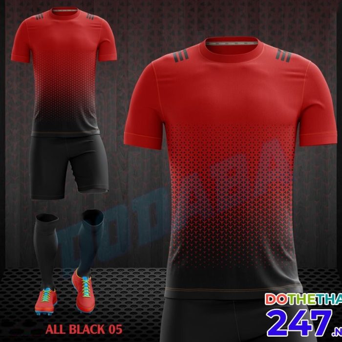 Áo bóng đá không logo All Black 05 màu đỏ đen 2018