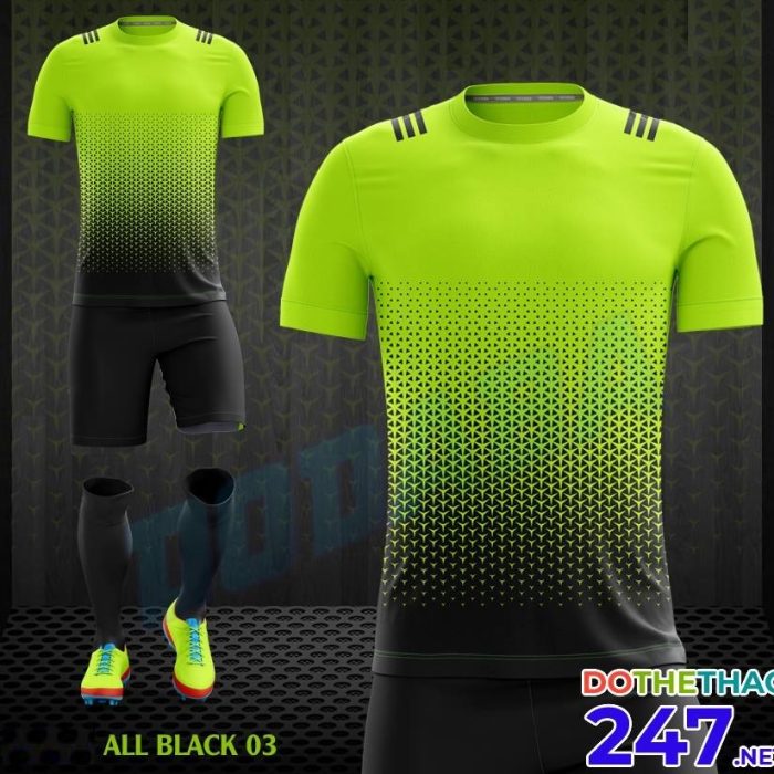 Áo bóng đá không logo All Black 03 màu chuối đen 2018