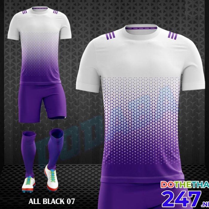 Áo bóng đá không logo All Black 07 màu trắng tím 2018
