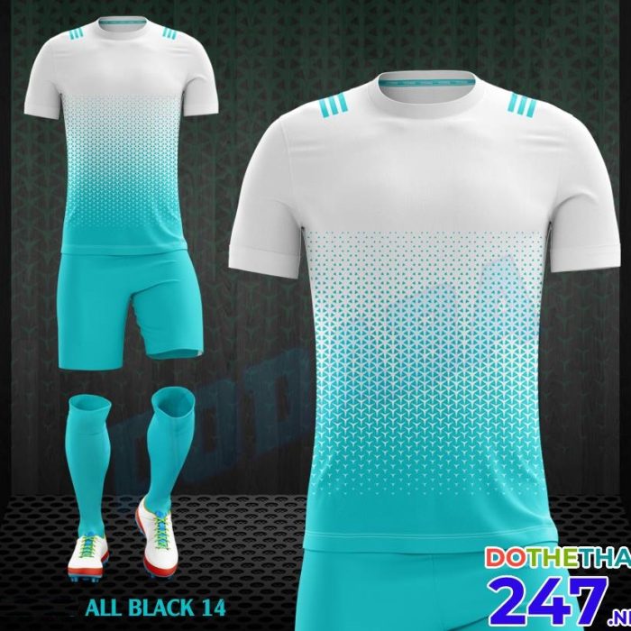 Áo bóng đá không logo All Black 14 màu trắng xanh năm 2018