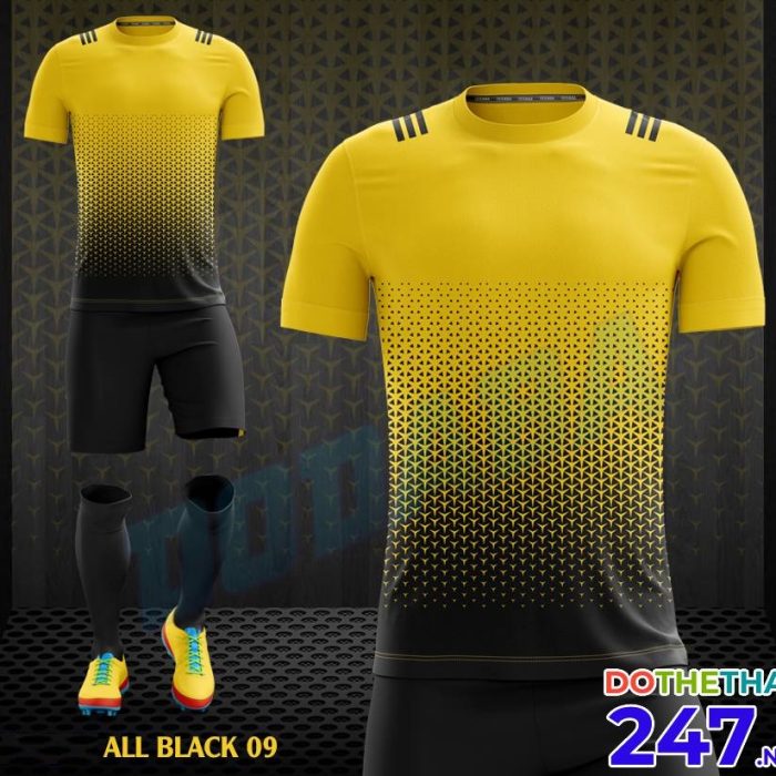 Áo bóng đá không logo All Black 09 màu vàng đen năm 2018