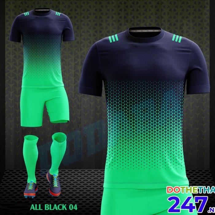 Áo bóng đá không logo All Black 04 màu tím than pha xanh lá 2018