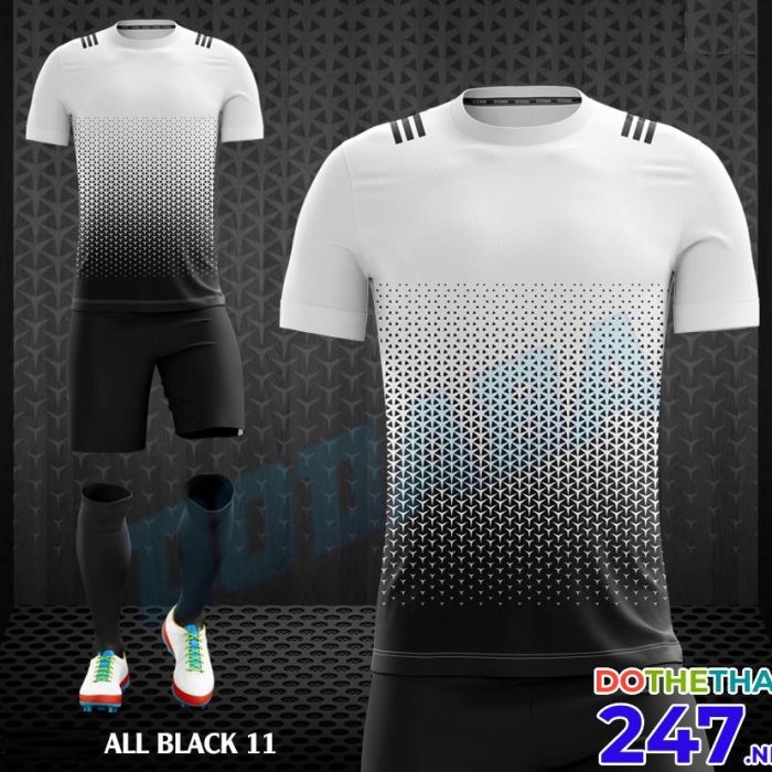 Áo bóng đá không logo All Black 11 màu trắng đen 2018