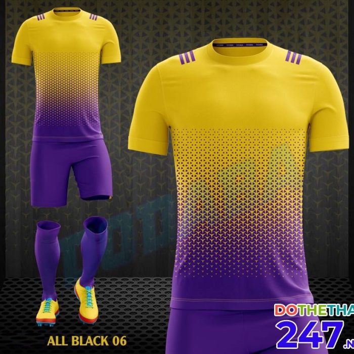 Áo bóng đá không logo All Black 06 màu vàng pha tím
