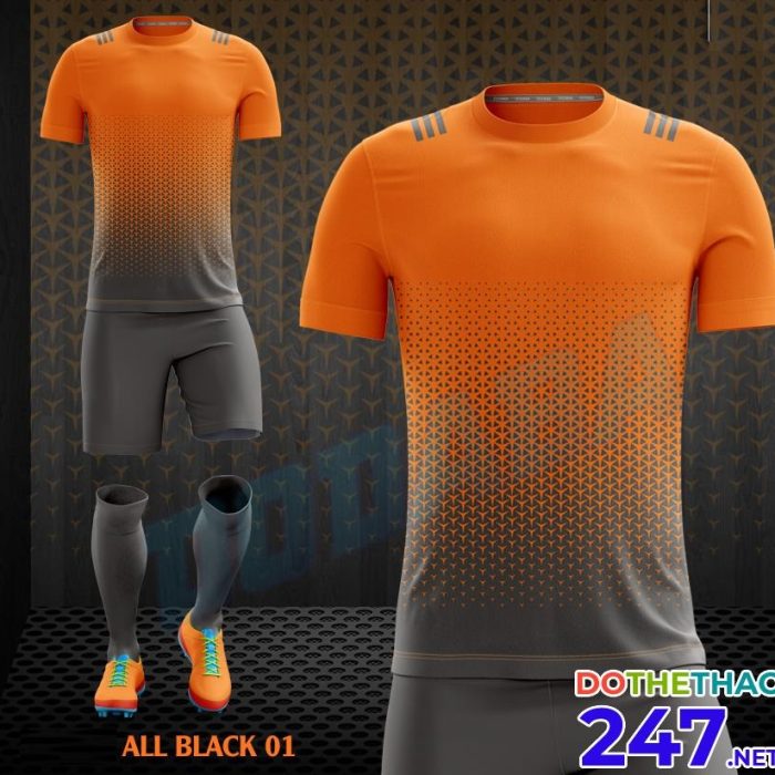 Áo bóng đá không logo All Black 01 màu cam đen 2018