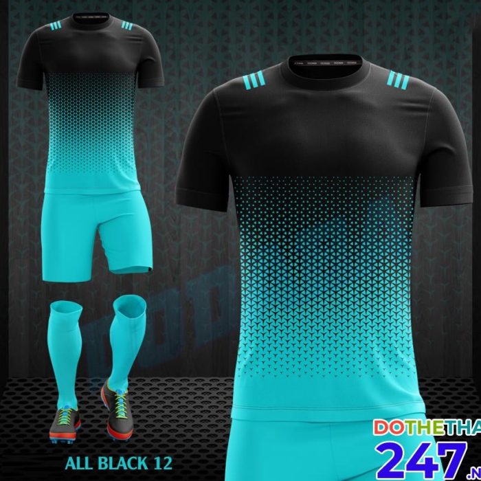 Áo bóng đá không logo All Black 12 màu đen xanh