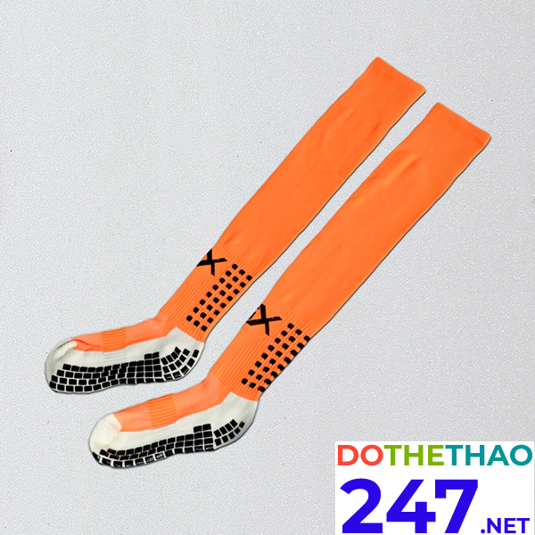 Tất đá bóng chống trơn trượt cổ dài màu cam