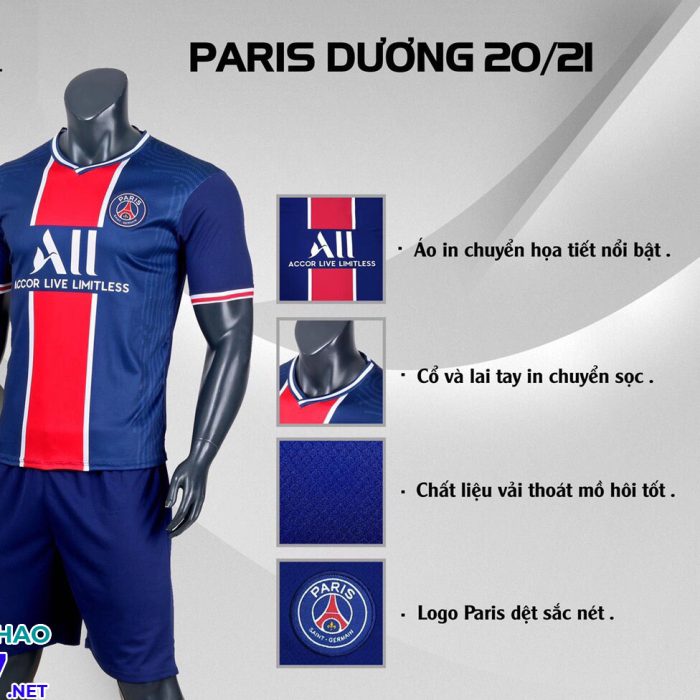 Áo bóng đá CLB Paris xanh dương năm 2020