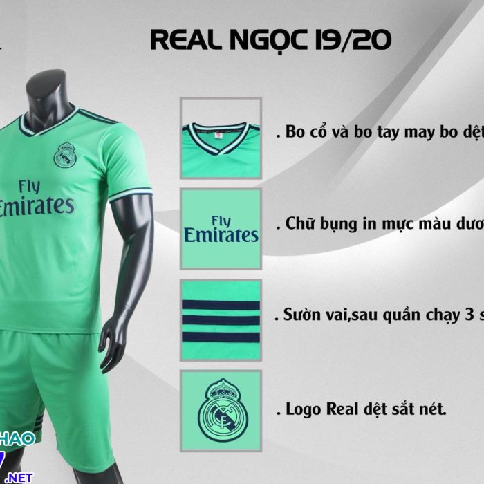 Áo bóng đá CLB Real xanh ngọc năm 2020