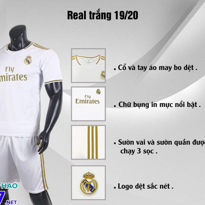 Áo bóng đá CLB Real trắng năm 2020