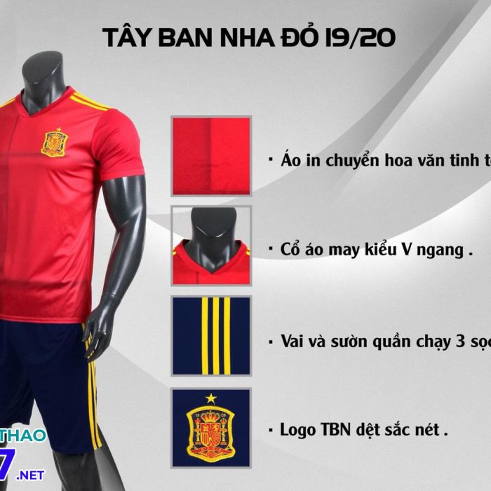 Áo bóng đá đội tuyển Tây ban Nha đỏ mới 2020
