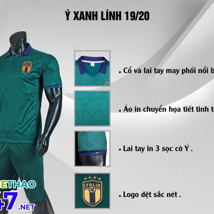 Áo bóng đá đội tuyển Ý màu xanh lính năm 2020-2021