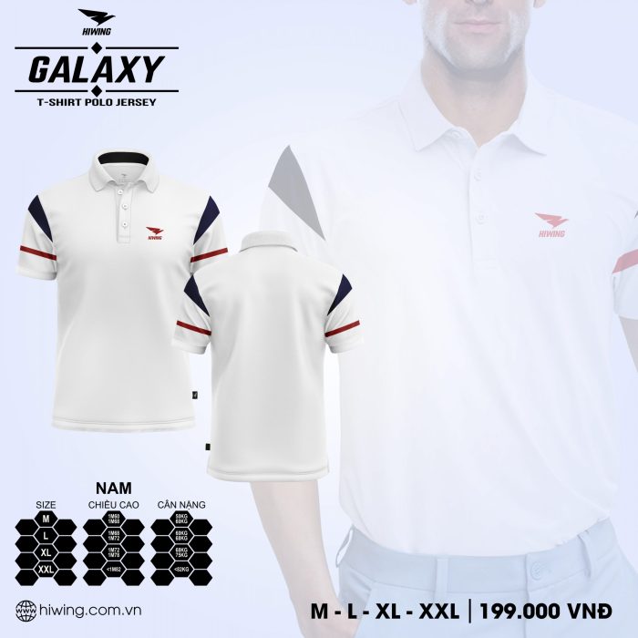 áo cầu lông nam, áo tennis Hiwing Galaxy LUX2 chính hãng màu trắng