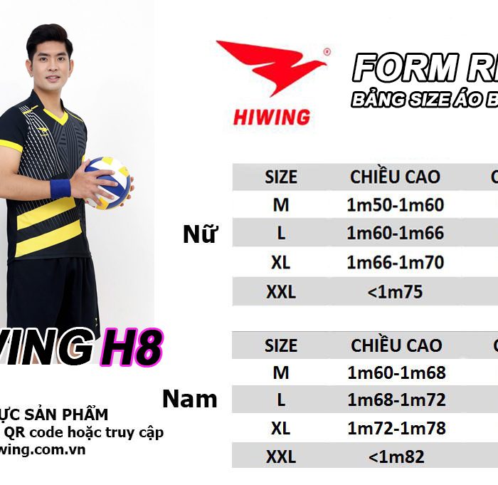bảng size chọn quần áo cầu lông