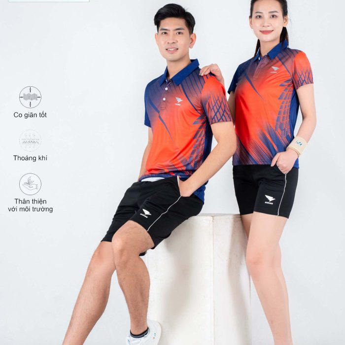 Áo cầu lông, bóng chuyền Hiwing W7 màu xanh than phối cam