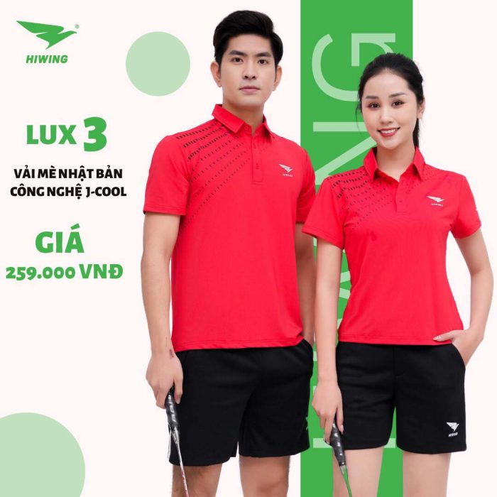 Áo cầu lông, áo Tennis, áo golf Hiwing Luxury 3 màu đỏ