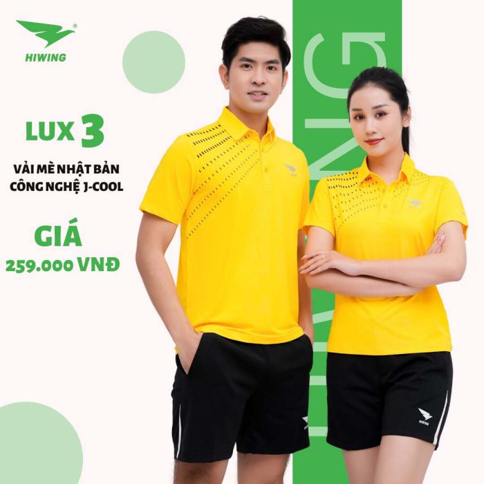 Áo cầu lông, áo Tennis, áo golf Hiwing Luxury 3 màu vàng