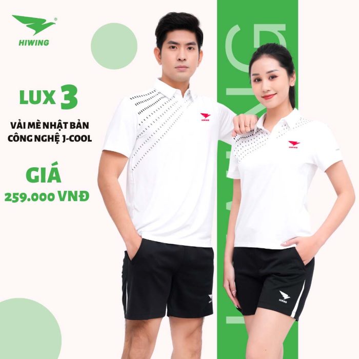 Áo cầu lông, áo Tennis, áo golf Hiwing Luxury 3 màu trắng