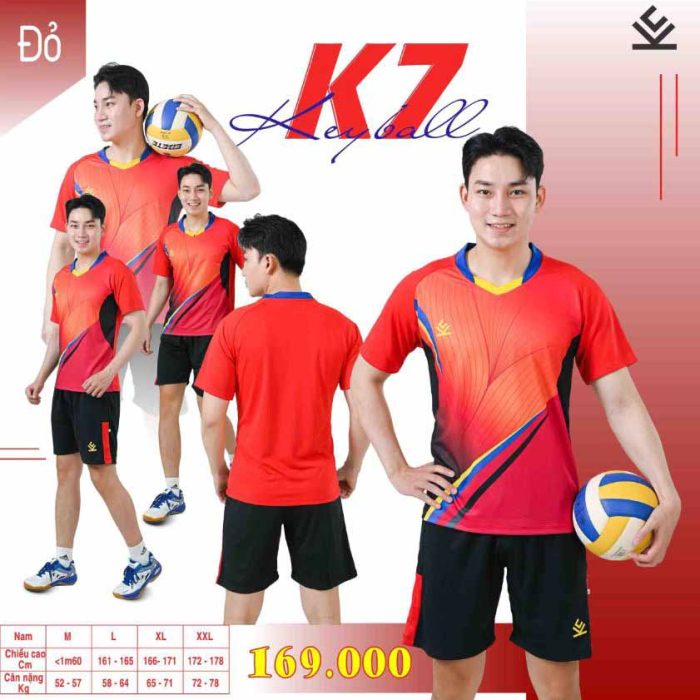 Áo bóng chuyền nam nữ chính hãng Keyball K7 màu đỏ