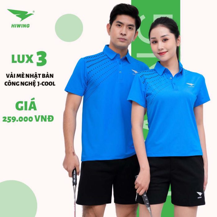 Áo cầu lông, áo Tennis, áo golf Hiwing Luxury 3 màu Xanh Dương