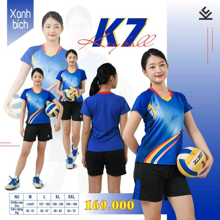 Áo bóng chuyền nam nữ chính hãng Keyball K7 màu xanh bích