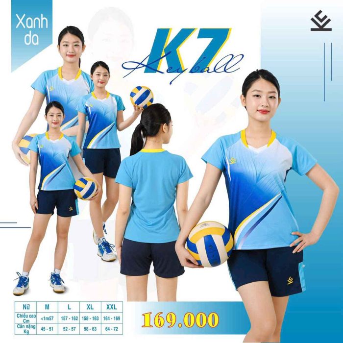 Áo bóng chuyền nam nữ chính hãng Keyball K7 màu xanh da