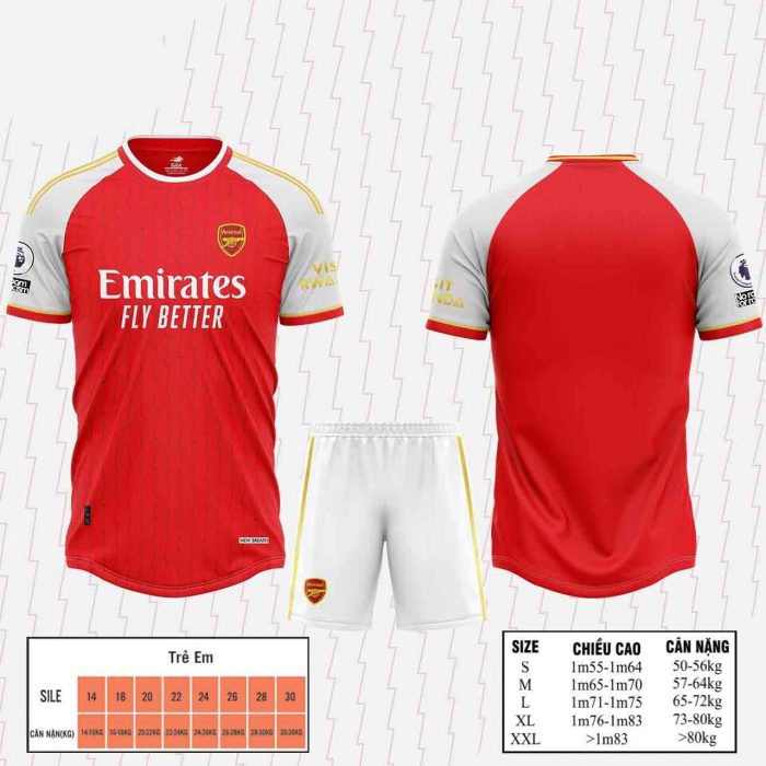 Áo bóng đá CLB Arsenal màu đỏ trắng mới nhất 2024