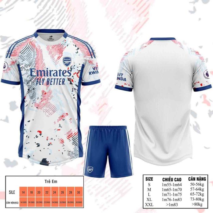 Áo bóng đá CLB Arsenal màu trắng xanh mới nhất 2024