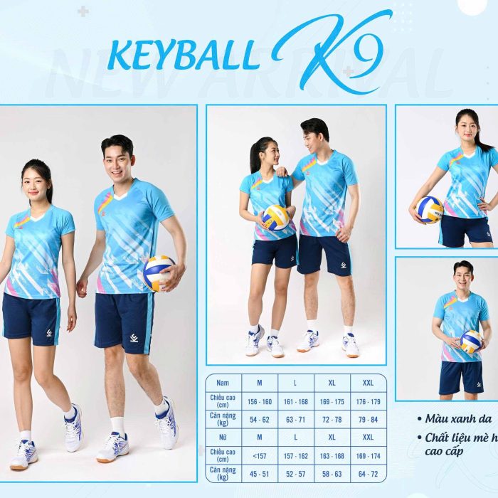 Áo bóng chuyền nam nữ chính hãng Keyball K9 màu xanh da