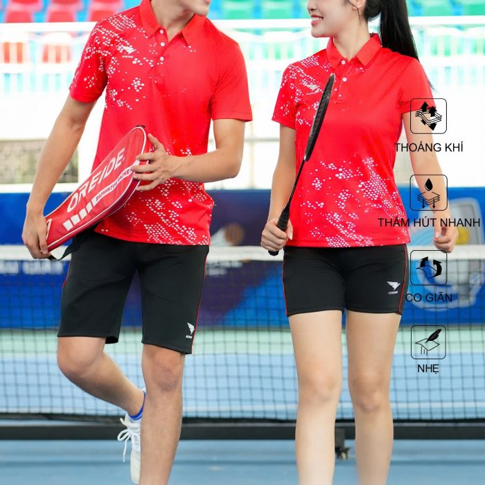 Áo Cầu Lông , Pickleball Hiwing W8 Nam Nữ – Màu Đỏ