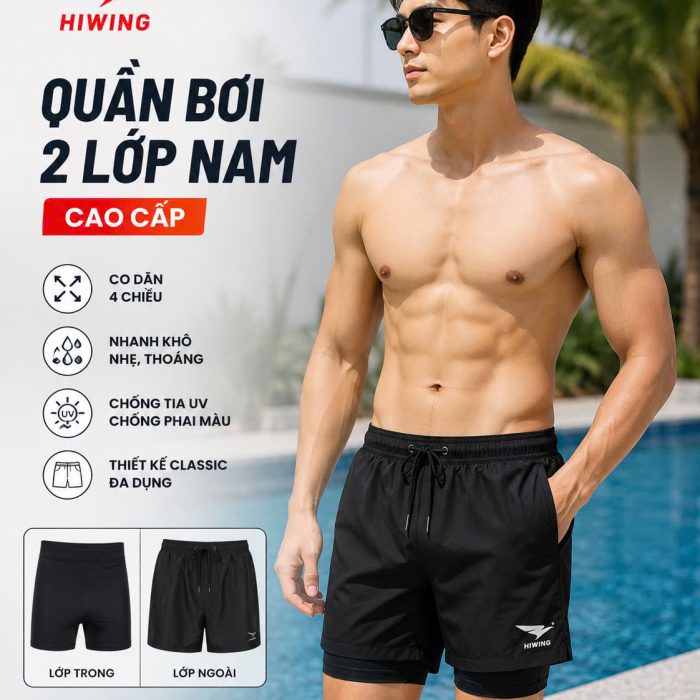 Quần Bơi 2 Lớp Hiwing MSS2 – Co Giãn, Nhanh Khô, Đa Dụng Cho Nam